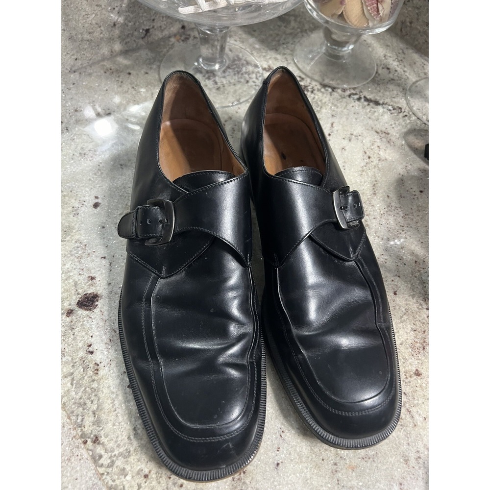 Salvatore Ferragamo Monk Strap Dress Shoes Mens 8.5 Black Leather Italy